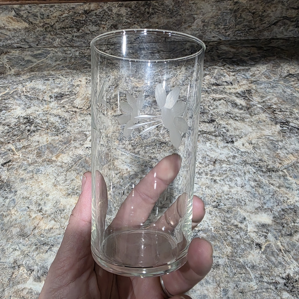 Clear Floral Etched Glass Tumbler